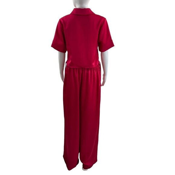 House of Harlow Satin SET Sm Top Lg pants High Elastic Waist Pink Barbiecore NWT - Picture 4 of 16